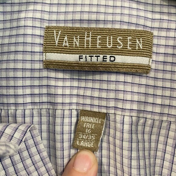 Van Heusen Fitted White and Lavender Plaid Long Sleeve Button Down - Size Large - Picture 3 of 3